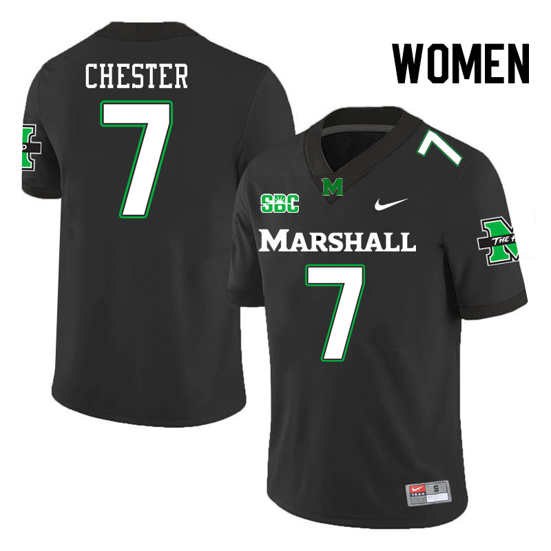 Women #7 Carl Chester Marshall Thundering Herd SBC Conference College Football Jerseys Stitched-Blac